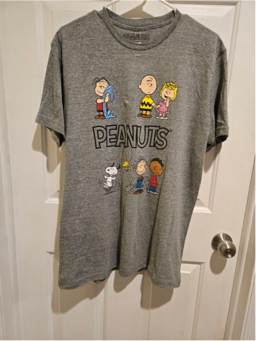 Men's Peanuts Gray Short Sleeve Tee XL with Character Print